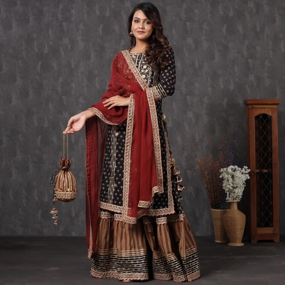 Bollywood Indian Pakistani Kurthi Sharara Dupatta - Picture 12 of 12